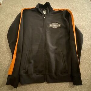 Harley Davidson Men Black Orange Track Jacket Full Zip Embroidered Logo Size XL